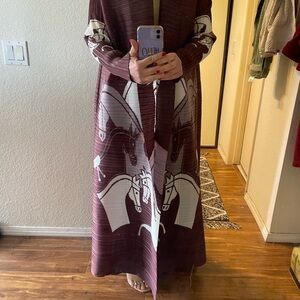 Brown Long kimono ( abaya)with Horse Design
